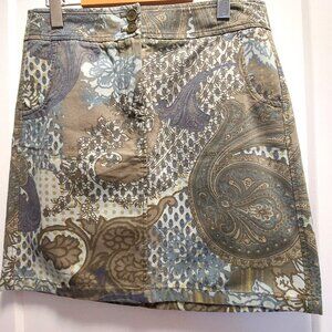 Women's 100% Cotton Green Paisley Print 4 Pocket Jeans Pencil Skirt - Size 7-8